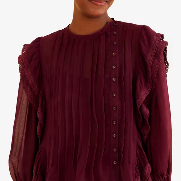 FARM RIO Burgundy Ruffle Blouse XL - Picture 2 of 9